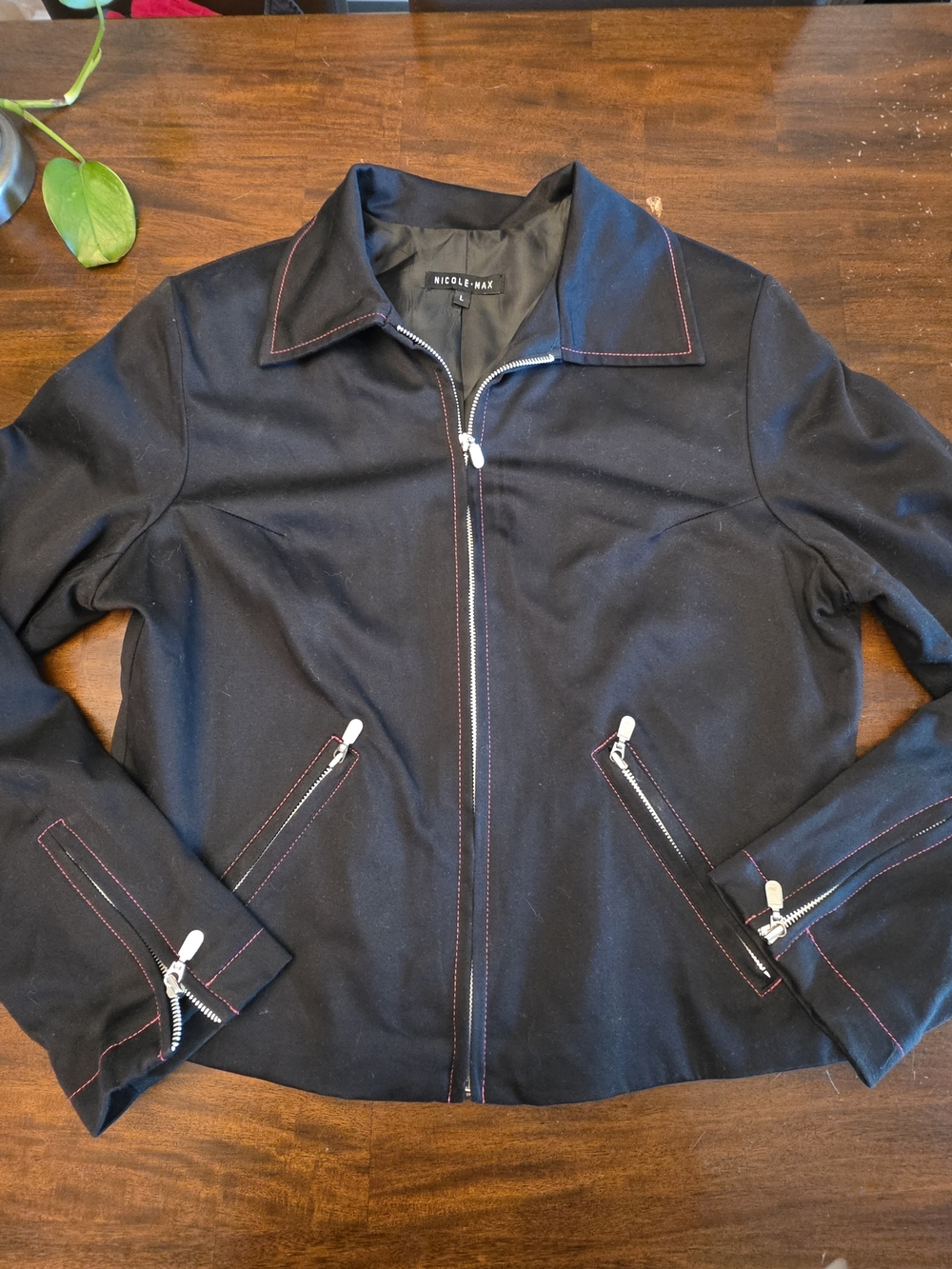 Nicole Max Women's Black Full-Zip Jacket with Silver Hardware - Size Large